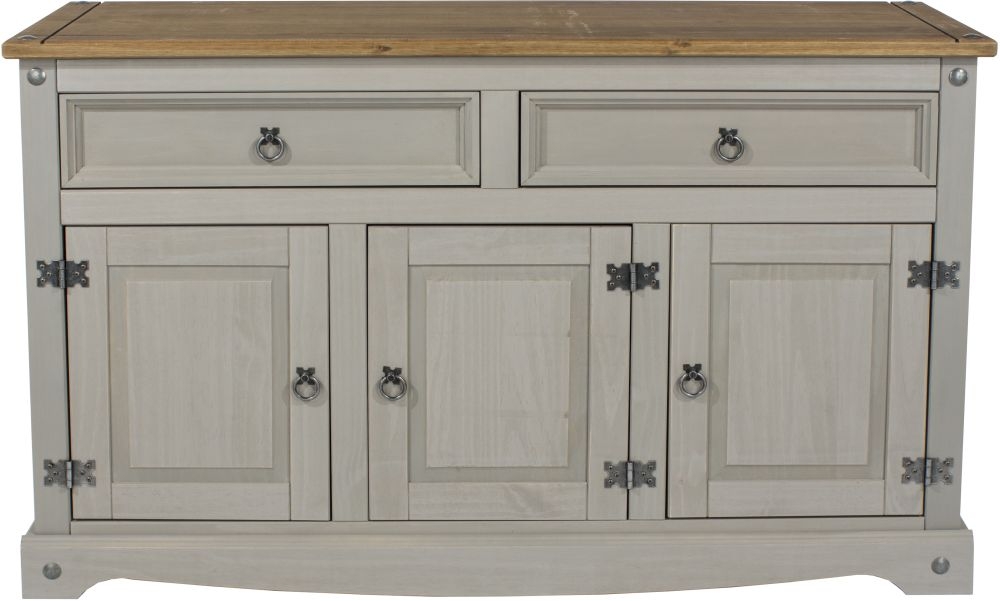 Product photograph of Corona Grey Mexican Pine 3 Door Medium Sideboard from Choice Furniture Superstore.